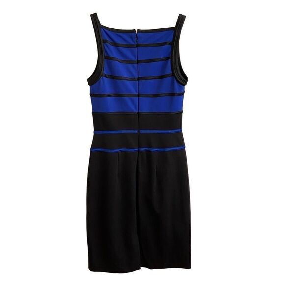 White House Black Market Colorblock Sheath Dress Stripes Cobalt Blue Black Sz 0 - Picture 2 of 5